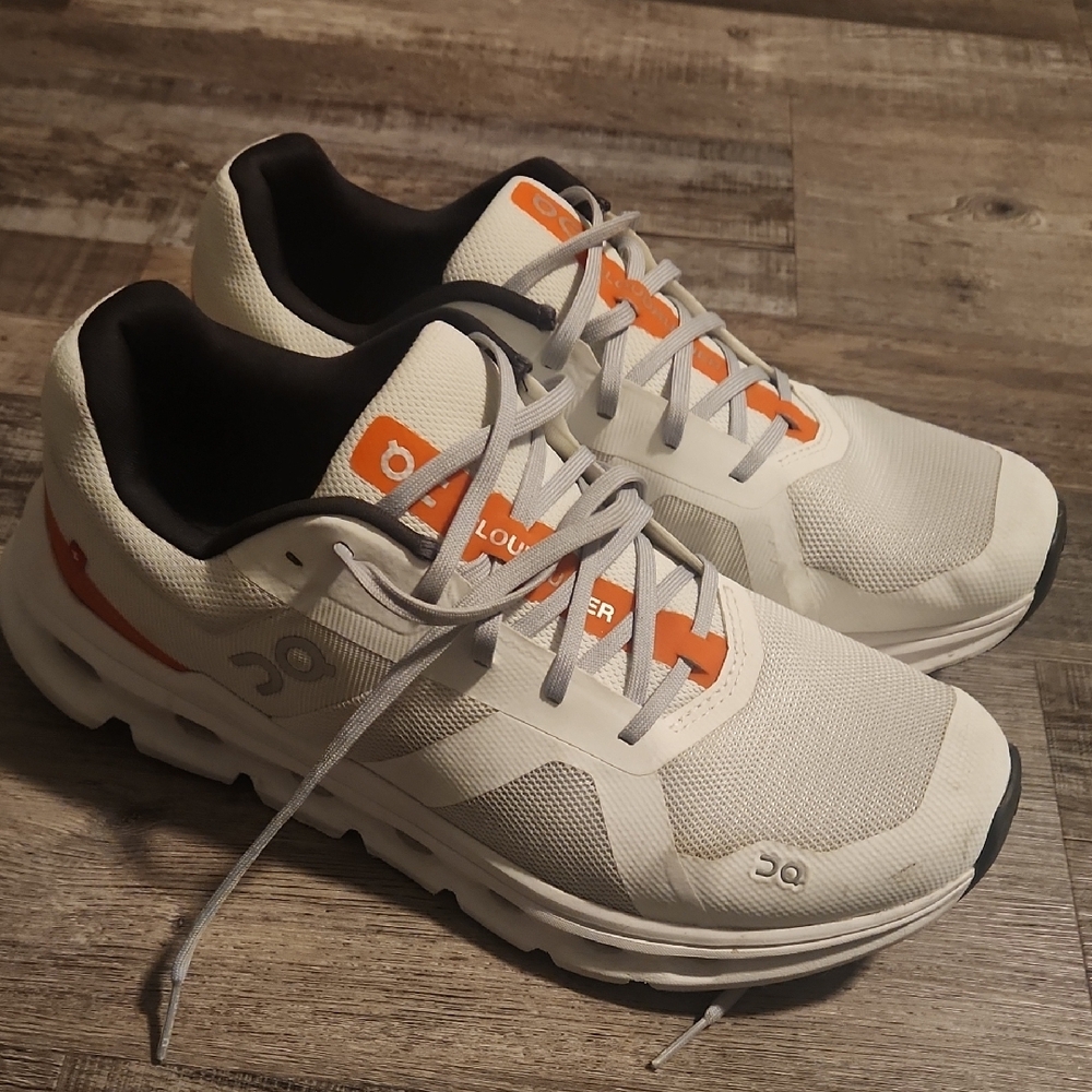On Running White and Orange Performance Sneakers